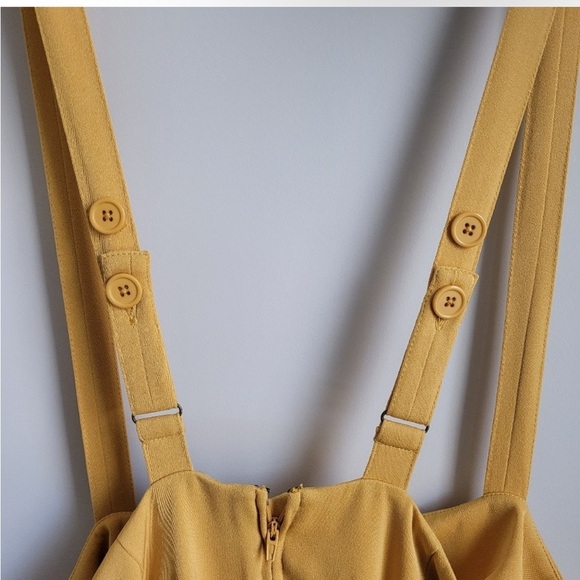 Modcloth Mustard Yellow Suspender Skirt Dress – Retro Inspired Fit & Flare Large - Picture 9 of 10